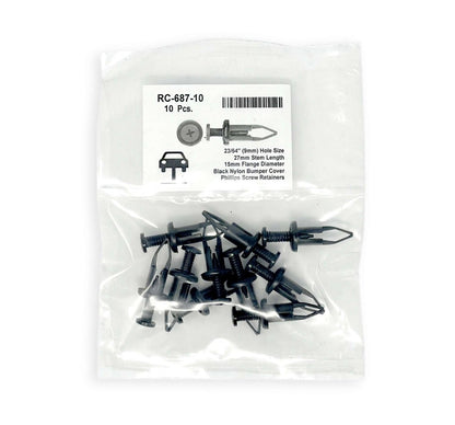 MT-RSR RC-687-10 Black Nylon Bumper Cover Rivets, 9mm Hole, 27mm Stem (Pack of 10)