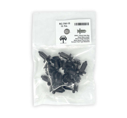 MT-RSR RC-790-15 Black Nylon Fender Push Retainer, 10mm Hole, 20mm Flange, 18mm Stem (Pack of 15)