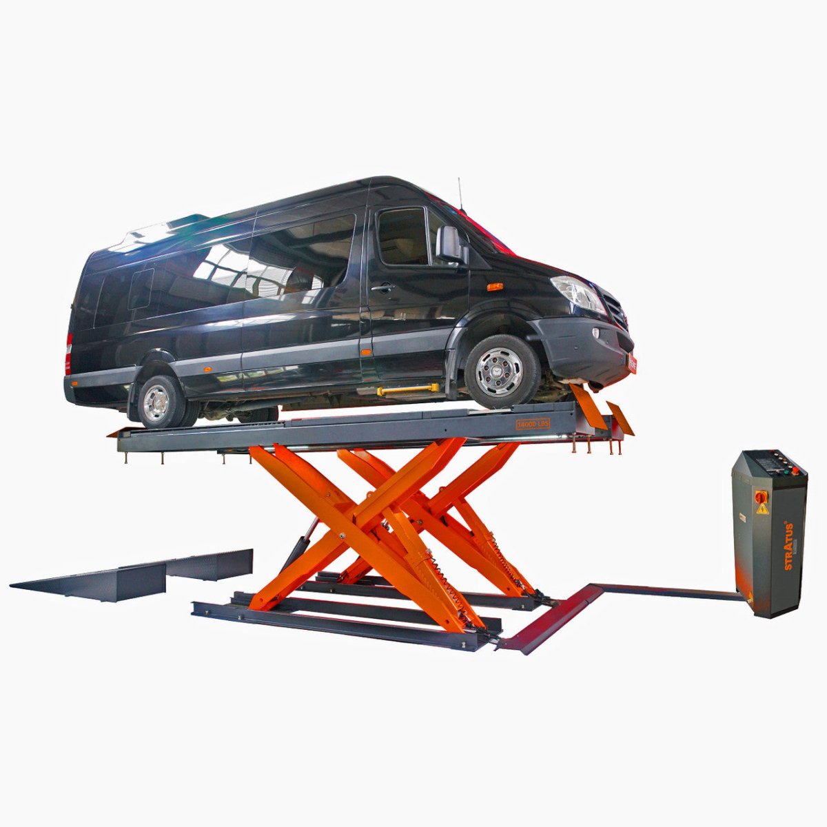 Stratus Commercial Grade 11,000 lbs Alignment Scissor Vehicle Lift with Dual Bridge Jacks, 220V, 1-Phase, Pneumatic Safety Lock Release, SAE-FS11AP