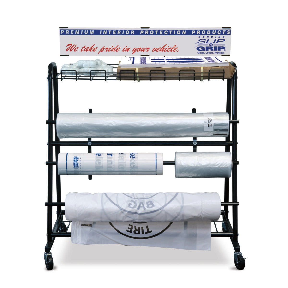 start up assortment with dispenser rack floor rack for shop organization and technician access