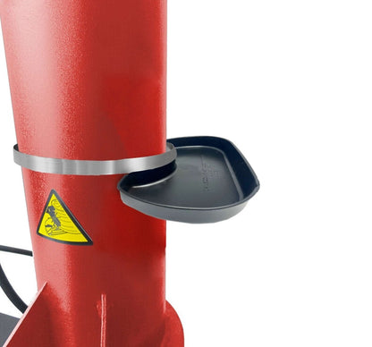 MT-RSR TT3401 tire tool tray mounted on red rim clamp tire changer post holding tools beside the work area.
