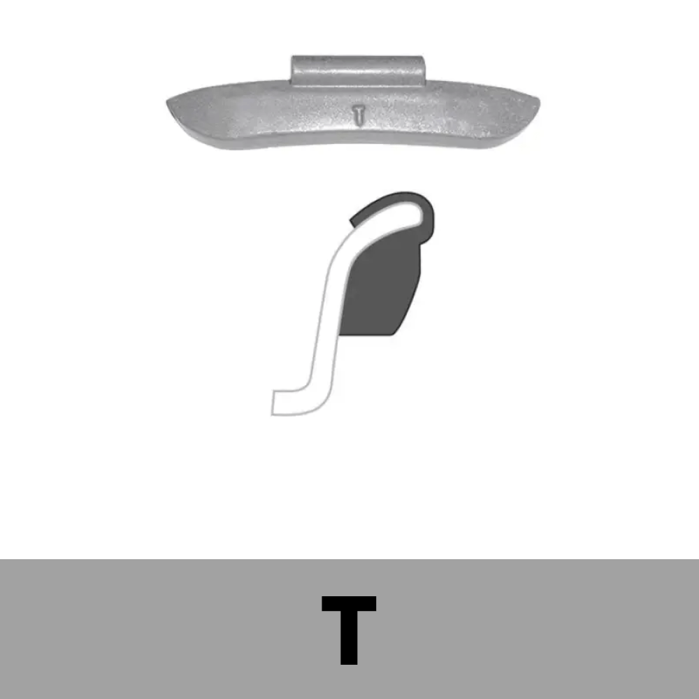 MT-RSR WW-FE-T-E250 gray T profile clip-on wheel weight icon on white.