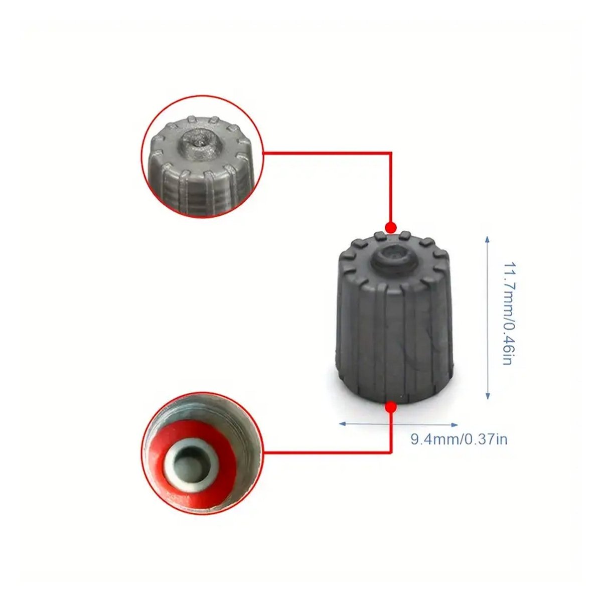MT-RSR X17492T1 Gray Plastic TPMS Valve Cap, Red Silicone Seal, Pack of 100