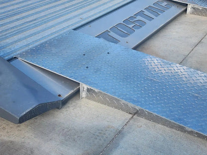 Autostacker 5174106 A6S EXT48 48 in aluminum ramp angled side view highlighting platform connection and textured metal surface