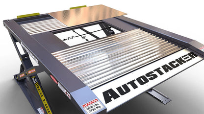 Autostacker 5210198 PL-6SRX lift platform with removable panel section labeled for dimensions, showing clear measurement of access opening.