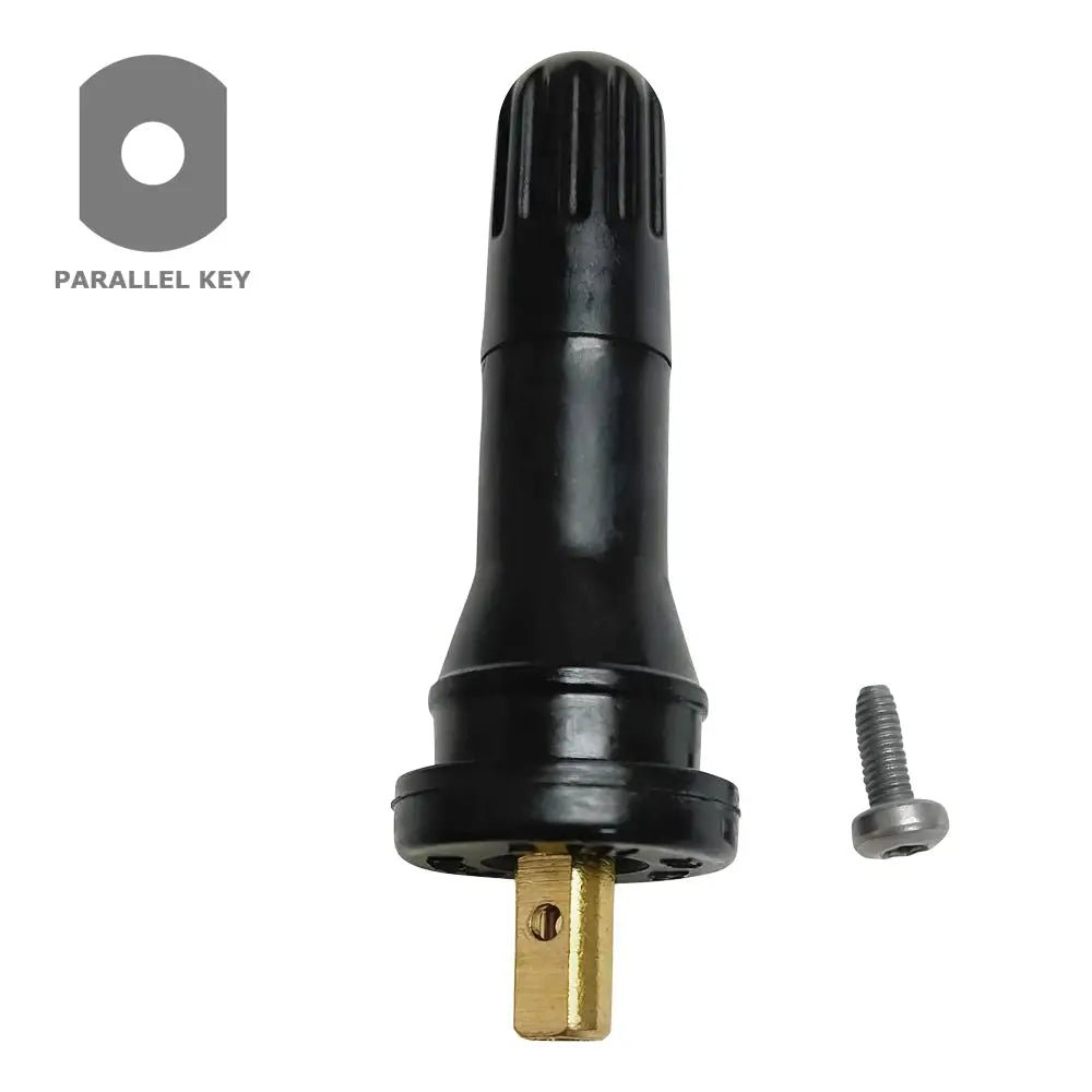 BARTEC B-9073 TPMS valve service kit featuring complete snap-in valve assembly with high-quality valve core, rubber seal, protective cap, and precision nut components specifically designed for GM Ford Chrysler Dodge Jeep and Subaru vehicles displayed against white background for professional tire service technicians and automotive repair shops
