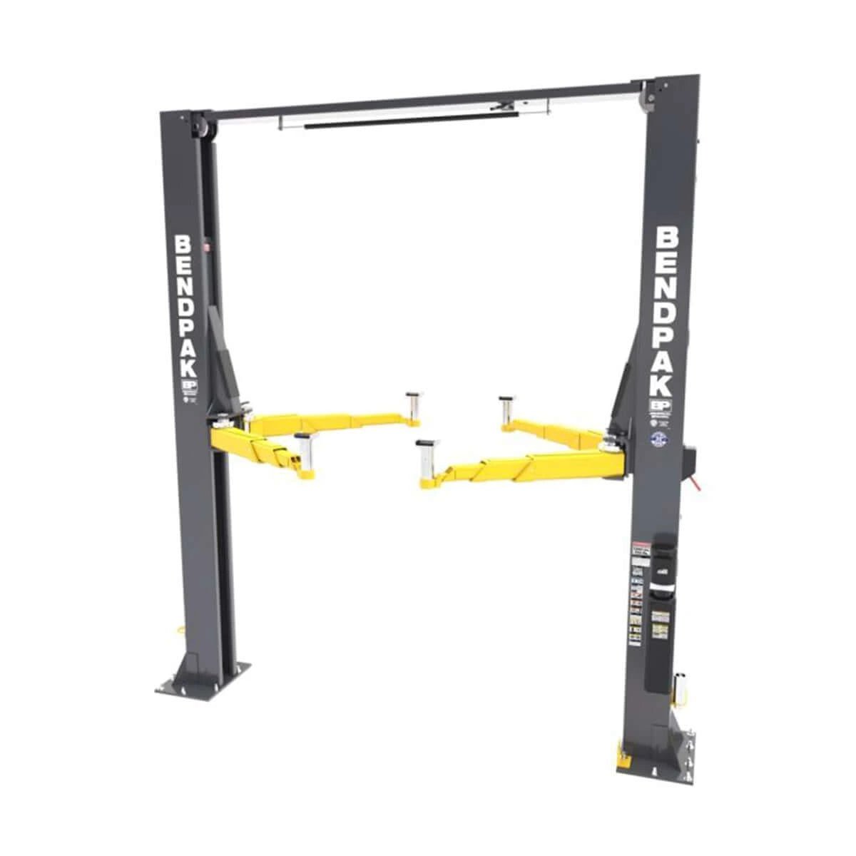 BendPak 12APX two-post lift with arms extended, no vehicle.