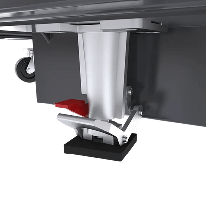 BendPak EVS4500 battery pack lift detailed view of adjustable floor locks with red pedal for securing the lift in a fixed, stable position during operation.