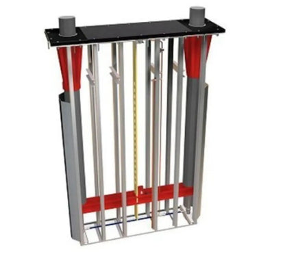 Challenger Lifts EV1020CK inground lift frame assembly showing dual piston housings, internal structural bracing, and hydraulic system layout for durable in-ground operation