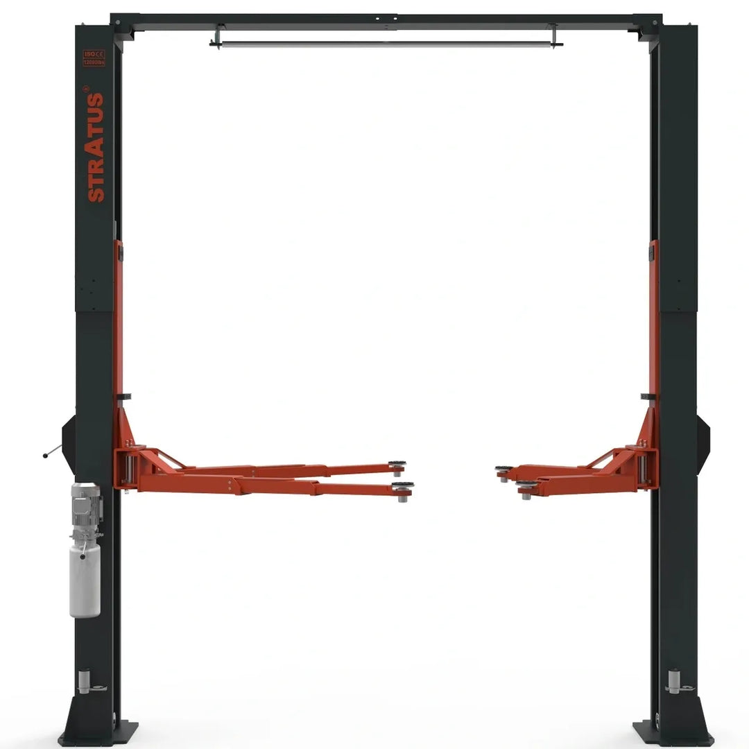 Stratus | 2 Post Overhead Clear Floor Direct Drive Vehicle Lift | 12,000 lbs Capacity | Single Point Manual Release | SAE-C12X