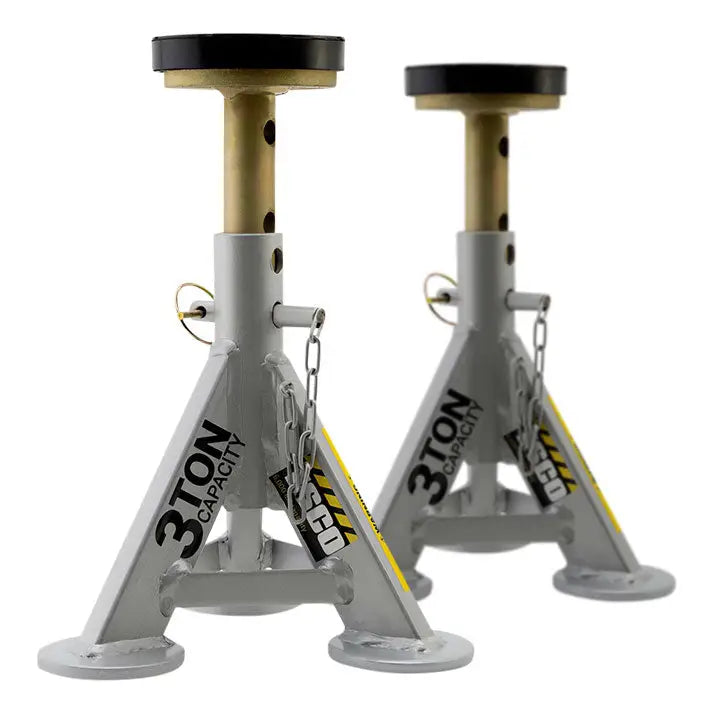 ESCO 3-ton short style jack stand pair with rubber saddle for low-profile vehicles