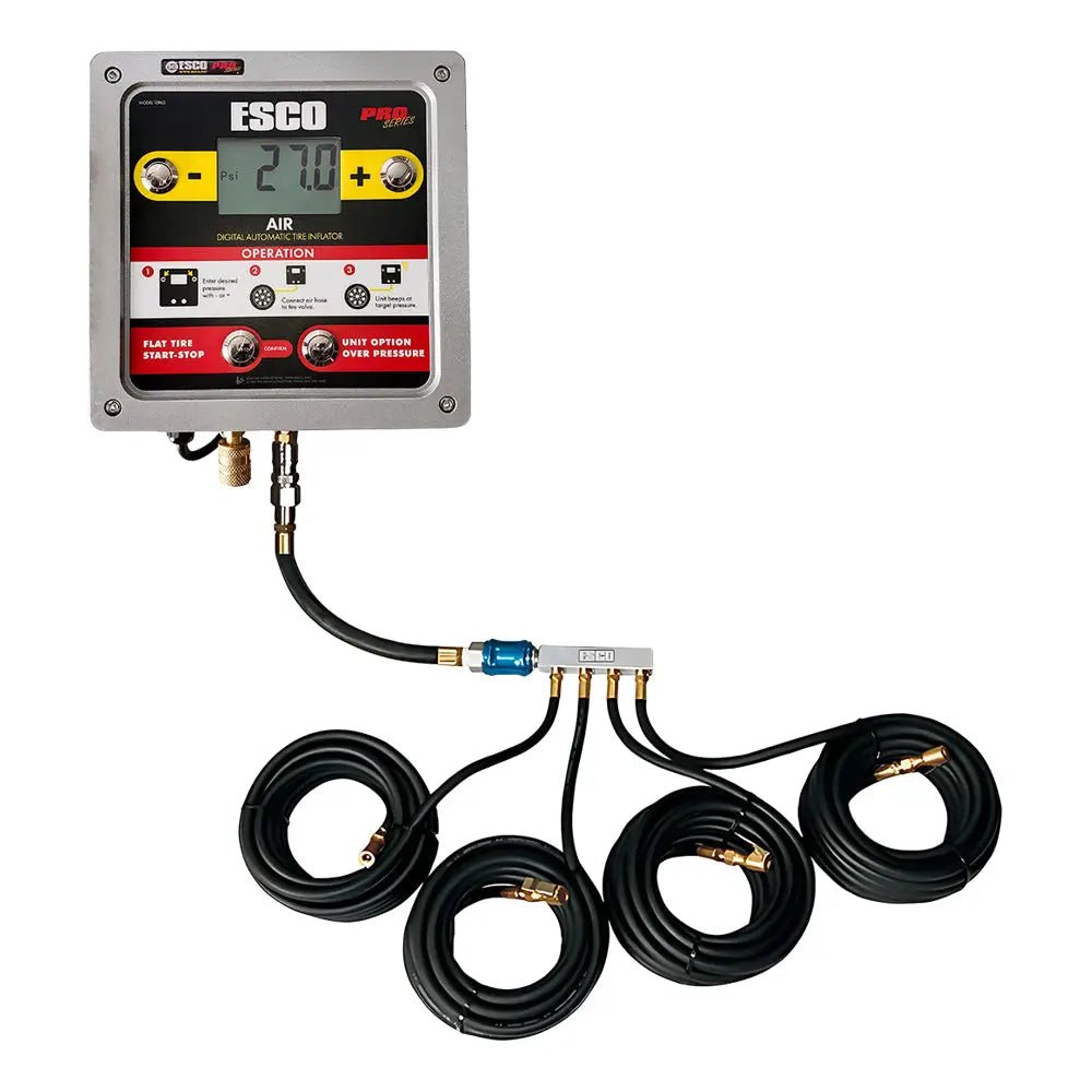 digital tire inflator system with 4-hose manifold for automotive workshops and fleet service