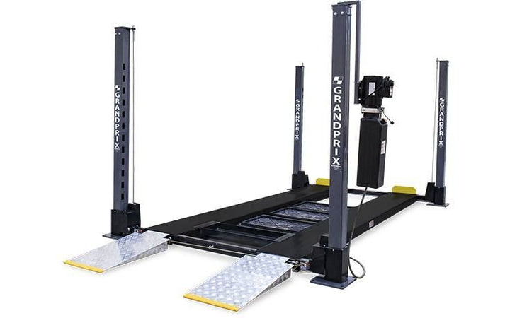 BENDPAK | Four Post Car Lift Package | 9,000-lb. Capacity | Includes Aluminum Ramps, Caster Kit, Jack Platform, and Drip Trays | GP-9F