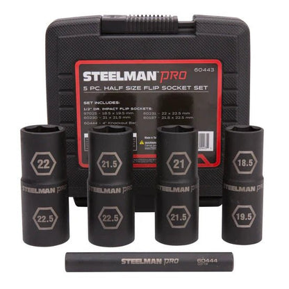 STEELMAN JS-60443 5-Piece 1/2-Inch Drive 6-Point Impact Flip Socket and Knockout Bar Set