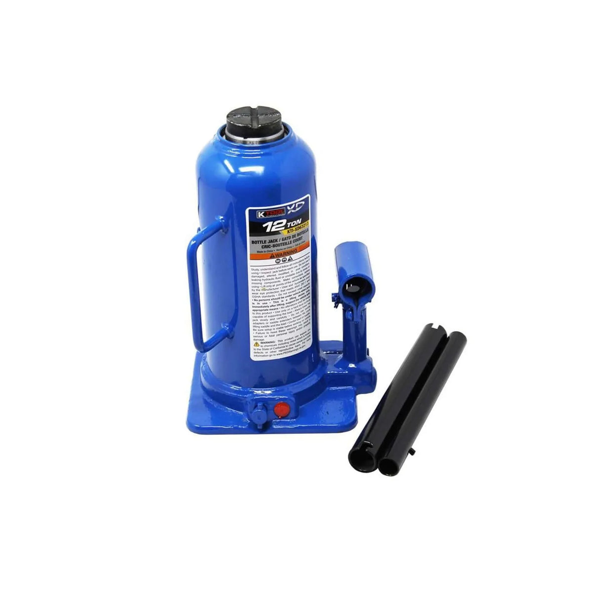 K Tool KTIXD63213 12 ton manual hydraulic bottle jack with two-piece handle