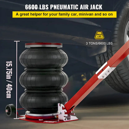 Heavy-duty 5-ton air jack lifting vehicle in professional garage setting