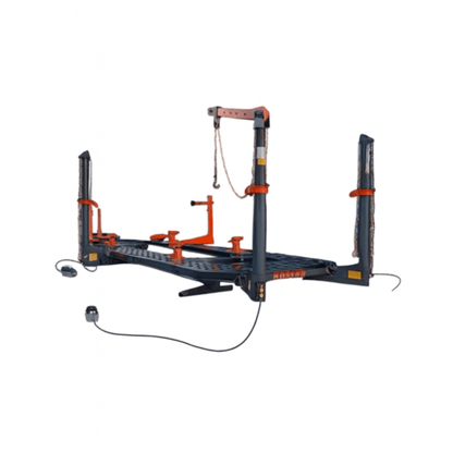 Katool KT-299U Auto Body Frame Machine - full view of collision repair platform with three pulling towers on white background