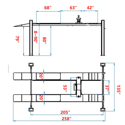 Katool KT-4H120X - 4-Post Car Lift (12,000 lb, Heavy-Duty)