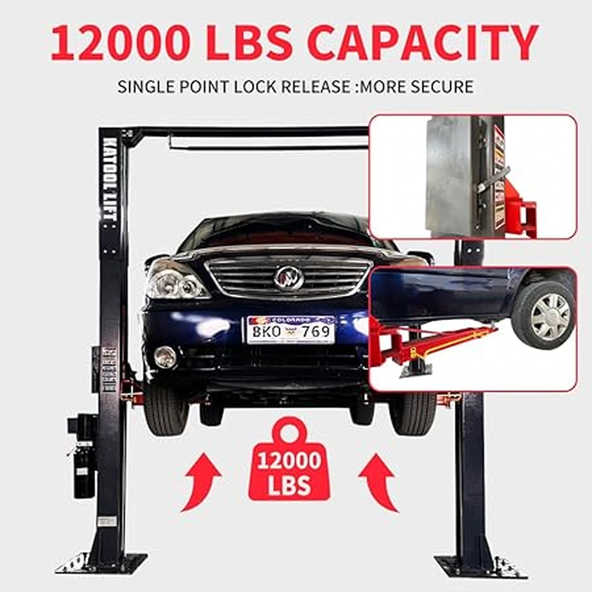 Katool KT-AM120SD - 2-Post Car Lift (12,000 lb, Asymmetric Arms)