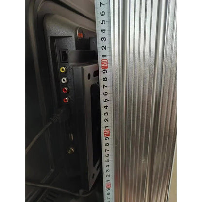 Katool KT-AV9 wheel alignment machine detail of input and output ports beside vertical column with height measurement scale and connection panel.