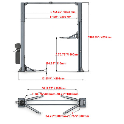 Katool KT-M120 - 2-Post Car Lift (12,000 lb, Clearfloor)