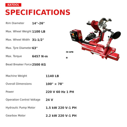 Katool KT-T160 - Truck Tire Changer (62 in, Heavy-Duty)