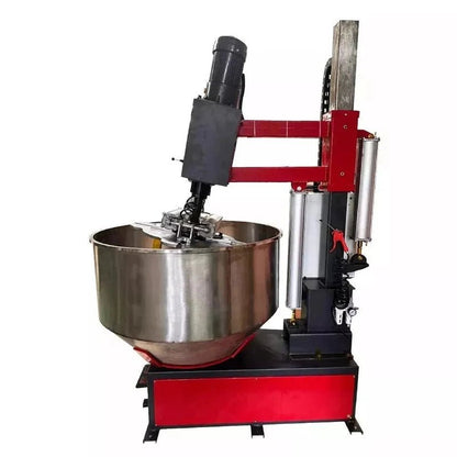 Katool RPM-80 Rim Polishing Machine rear view showing stainless steel drum, vertical pneumatic cylinders, motor arm, and red frame structure