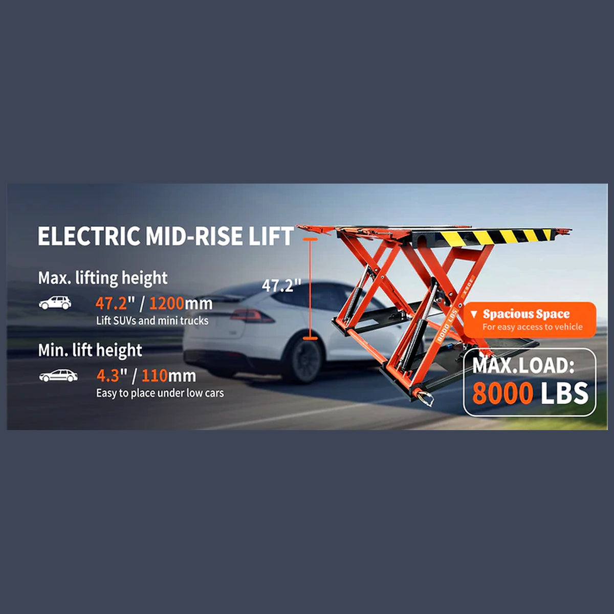 Katool X90E - Scissor Car Lift (8,000 lb, Mid-Rise, 47 in)