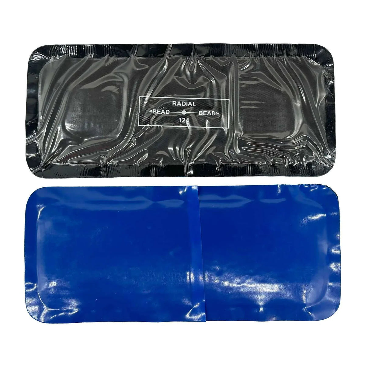 KEX KX-MX24 COI radial tire repair unit showing printed bead arrows and blue protective film on the reverse