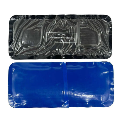 KEX KX-MX24 COI radial tire repair unit showing printed bead arrows and blue protective film on the reverse