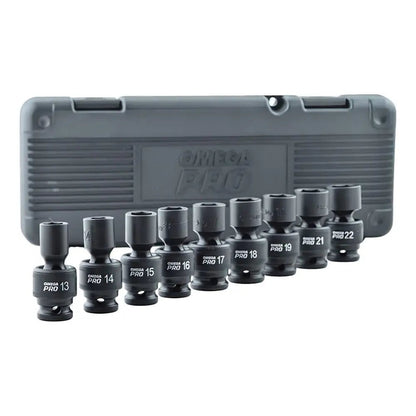 OMEGA 83021 1/2" Dr. Swivel Metric Impact Socket Set, 9 pcs