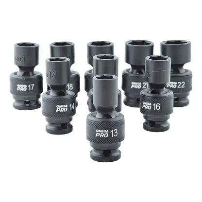 OMEGA 83021 1/2" Dr. Swivel Metric Impact Socket Set, 9 pcs