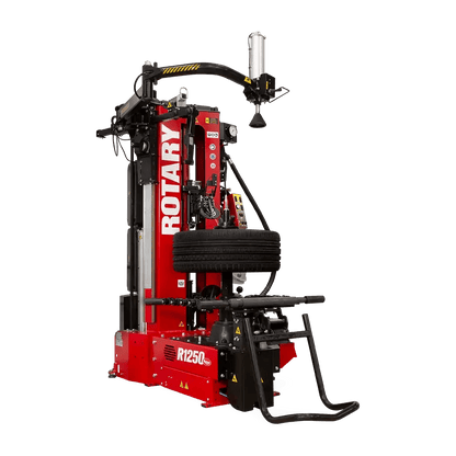 Red Rotary R1250 Leverless Tire Changer with mounted tire for R1200 changing tasks