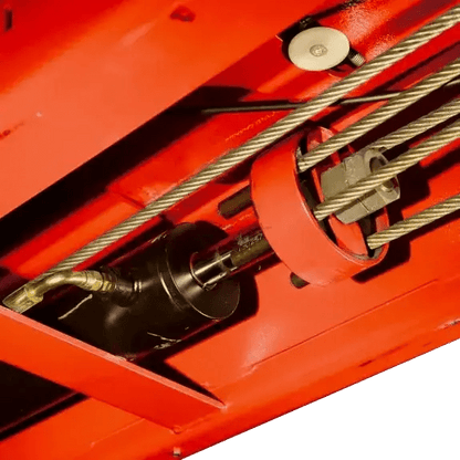 Steel cables and mechanical parts on a red surface for Rotary SMO14EL2 14K Four-Post Lift