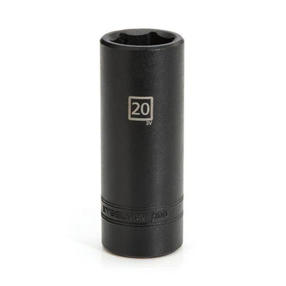 STEELMAN JS-78290 20 mm deep impact socket standing upright on white background.