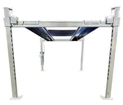 Triumph NOS10000 4 post car lift angled view with ramps raised for storage