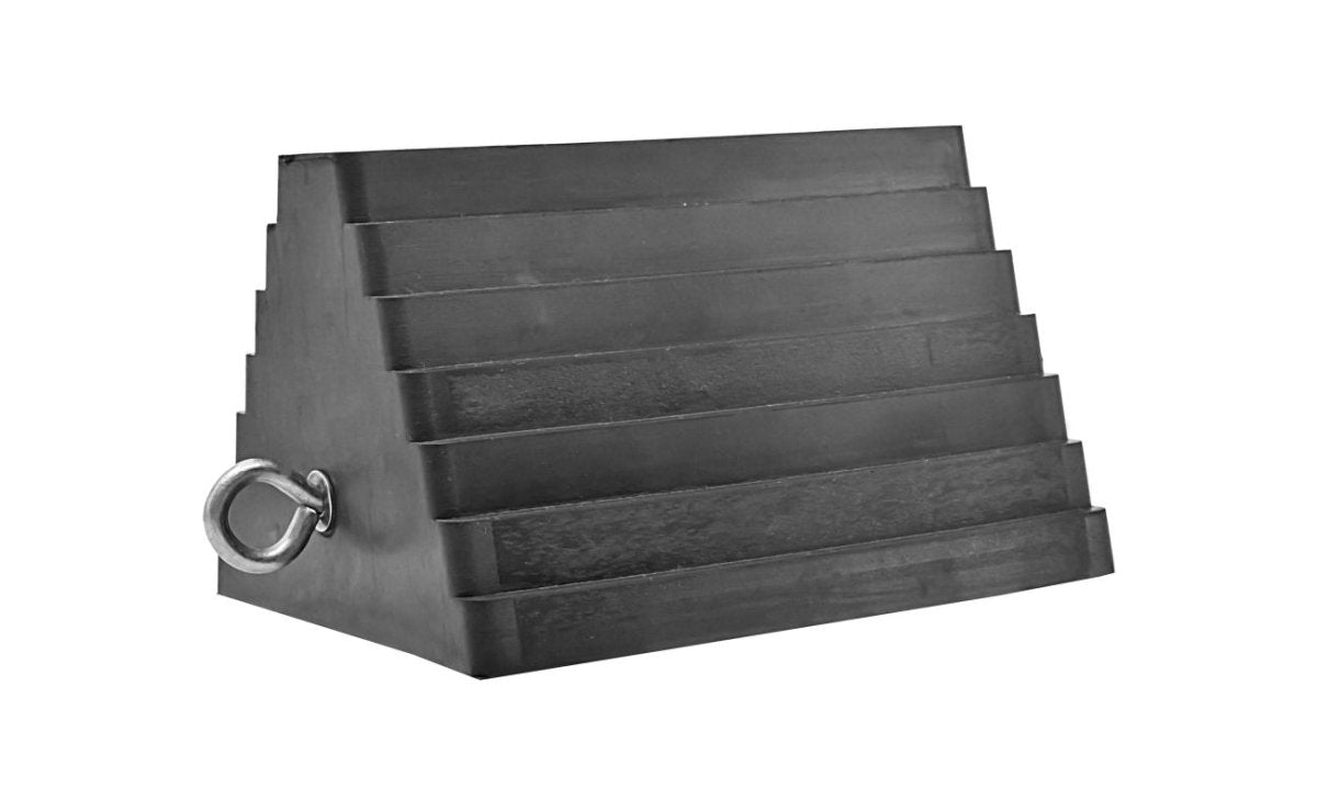 BLU-BIRD BBRWC01 Heavy-Duty Rubber Wheel Chock, Double-Sided Pyramid, Eyebolt